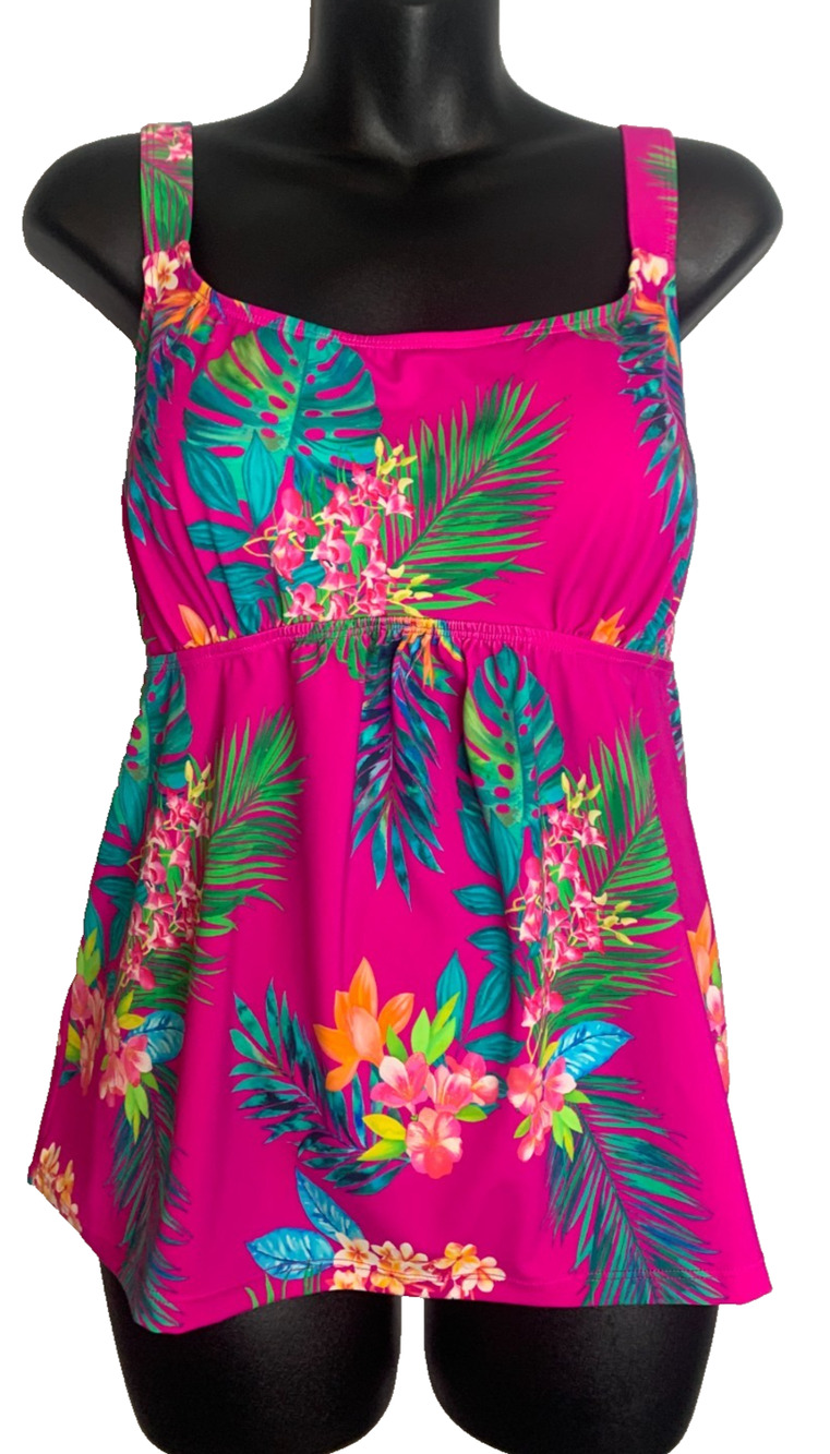 Tankini Top Adjustable Straps Built in Cups Luau Tropical